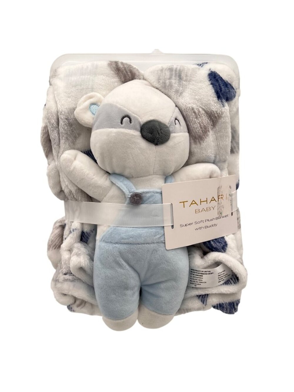 Tahari Baby Super Soft Plush Blanket & Koala Buddy 30"x40" Blue White Polyester